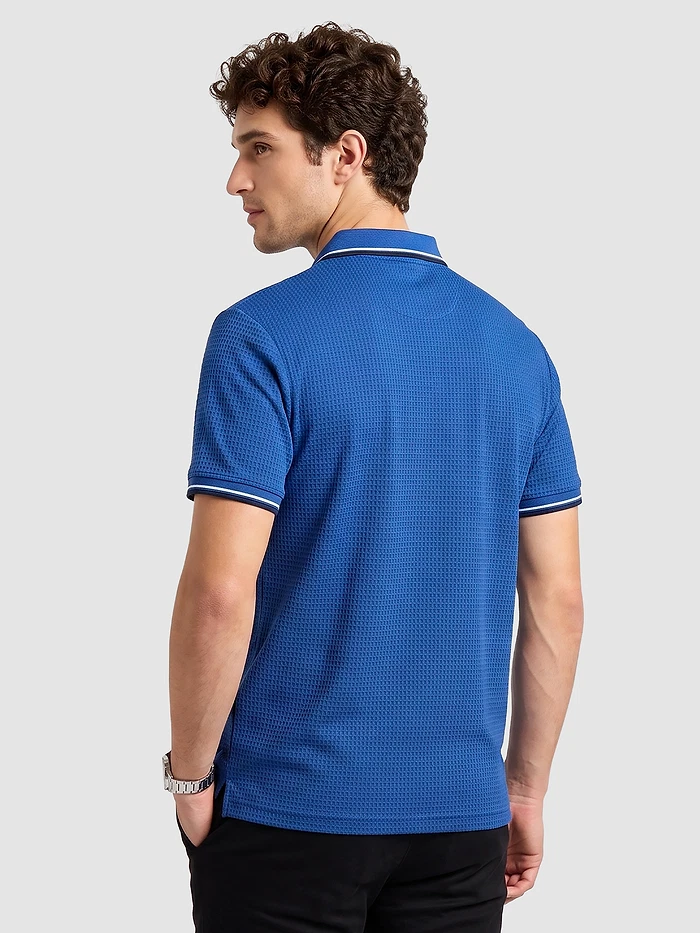 Royal Blue Texture Knit Zipper Polo T-shirt