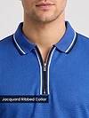 Royal Blue Texture Knit Zipper Polo T-shirt