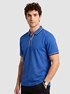 Royal Blue Texture Knit Zipper Polo T-shirt