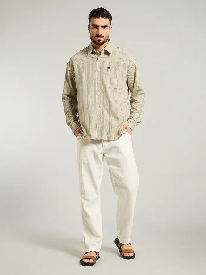 Beige Striped Cotton Shirt