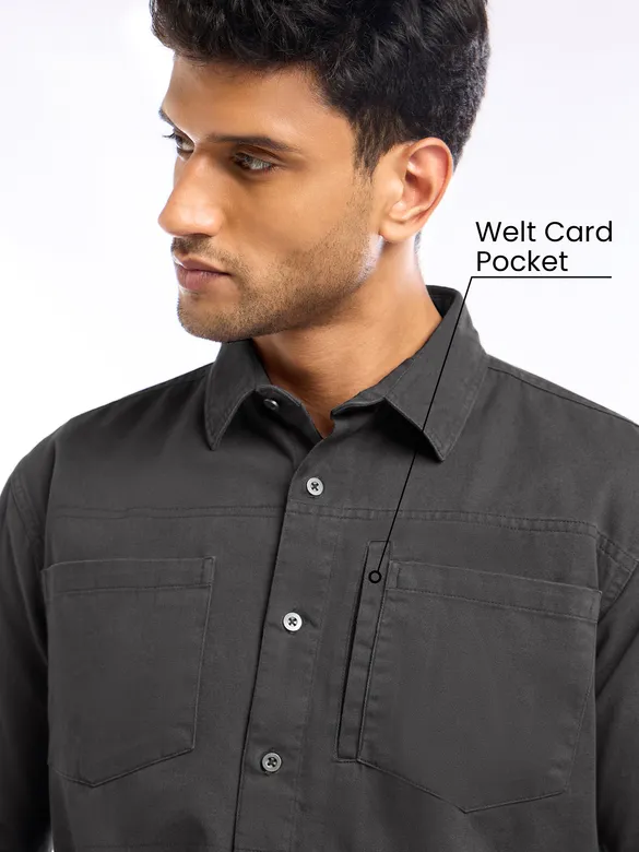 Dark Grey Solid Shirt For Men