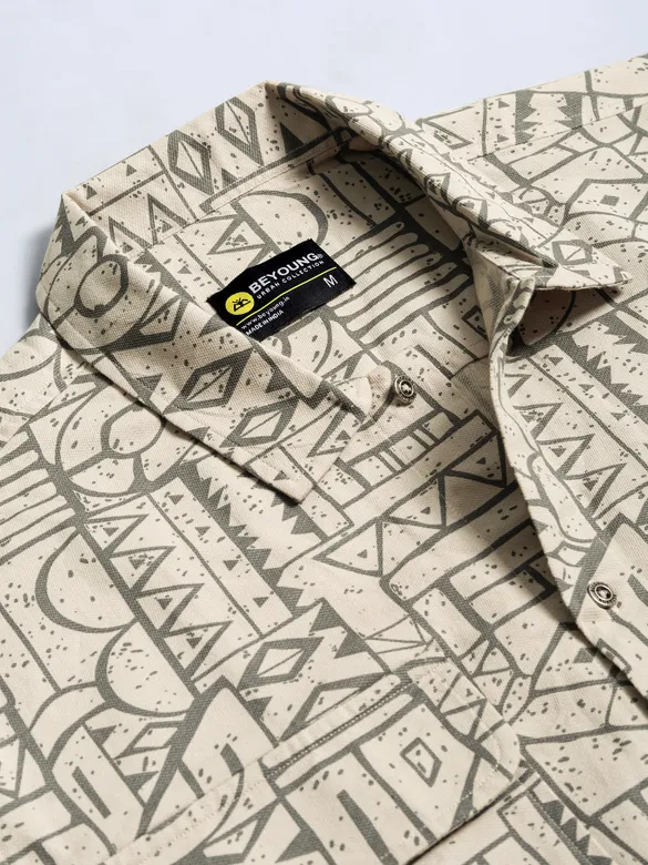 Grey and Beige Abstract Print Shacket