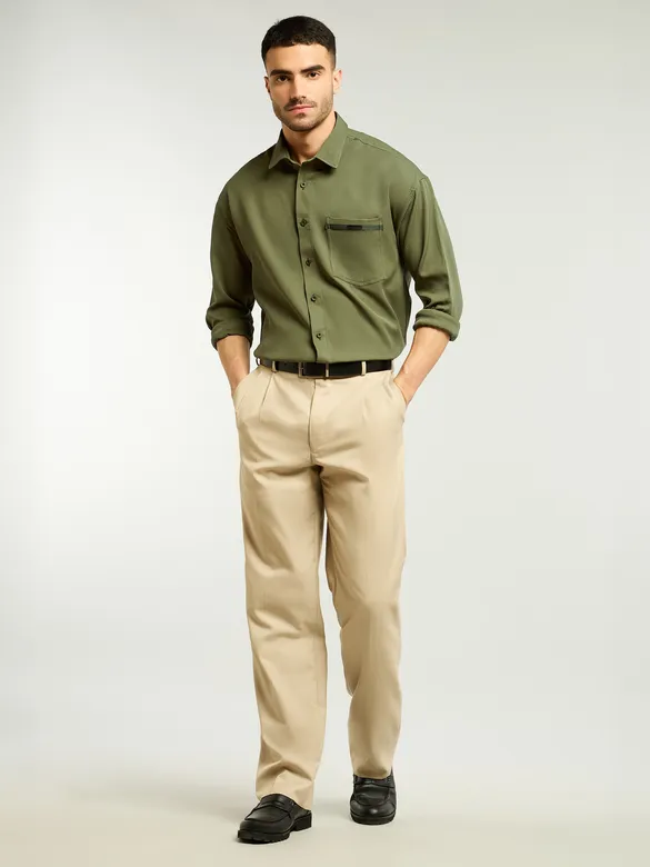 Olive Textured Waffle Shirt