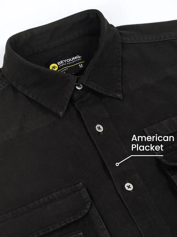 Black Utility Pockets Shirt For Men