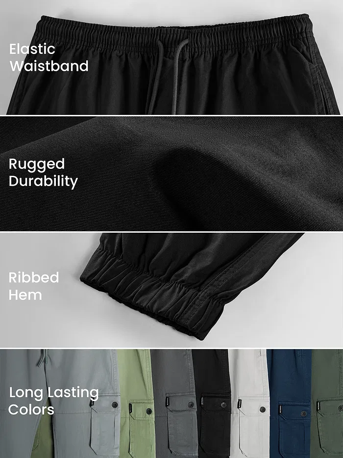 Black Heavy Gauge Cargo Joggers | Beyoung