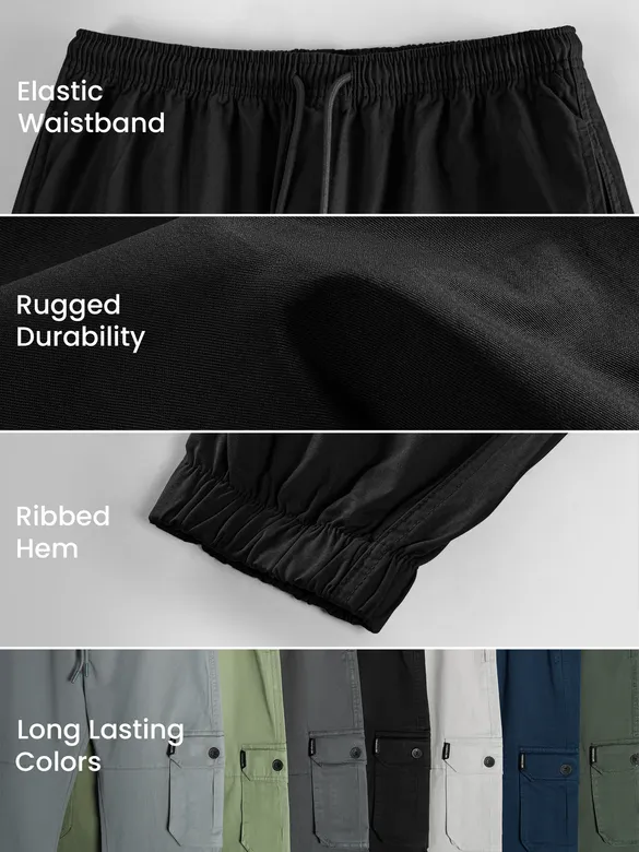Black Heavy Gauge Cargo Joggers | Beyoung