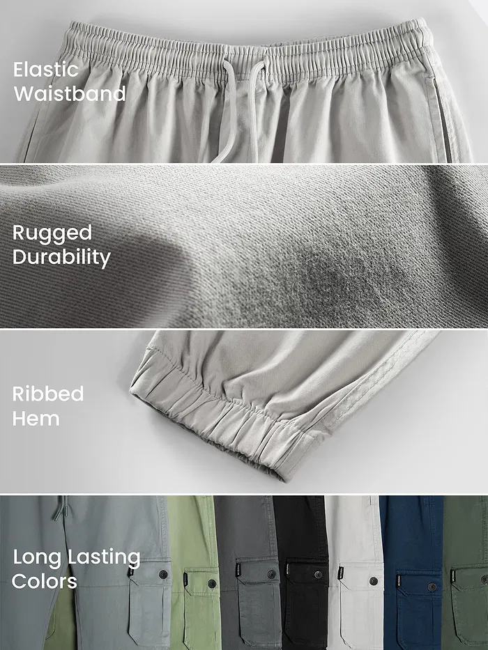 Pale Grey Heavy Gauge Cargo Joggers | Beyoung