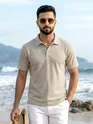 Beige Diamond Jacquard Textured Polo T-Shirt
