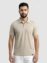 Beige Diamond Jacquard Textured Polo T-Shirt