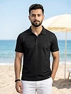 Black Abstract Jacquard Textured Polo T-Shirt