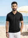 Black Abstract Jacquard Textured Polo T-Shirt