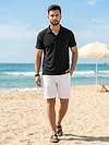 Black Brush Stroke Jacquard Textured Polo T-Shirt