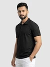 Black Brush Stroke Jacquard Textured Polo T-Shirt