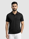 Black Brush Stroke Jacquard Textured Polo T-Shirt
