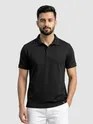 Black Brush Stroke Jacquard Textured Polo T-Shirt
