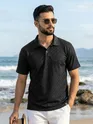Black Wave Jacquard Textured Polo T-Shirt