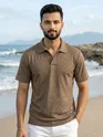 Brown Wave Jacquard Textured Polo T-Shirt