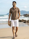 Brown Wave Jacquard Textured Polo T-Shirt