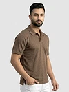 Brown Wave Jacquard Textured Polo T-Shirt