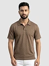 Brown Wave Jacquard Textured Polo T-Shirt