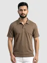 Brown Wave Jacquard Textured Polo T-Shirt