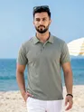 Grey Diamond Jacquard Textured Polo T-Shirt 