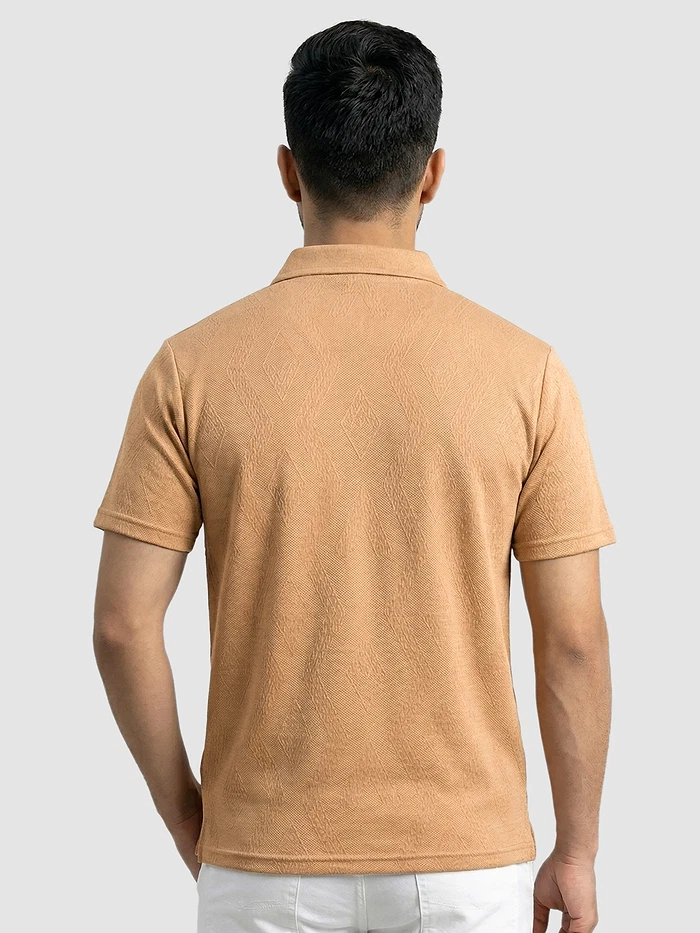 Maple Orange Diamond Jacquard Textured Polo T-Shirt