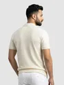 Off White Check Jacquard Textured Polo T-Shirt