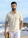 Off White Check Jacquard Textured Polo T-Shirt