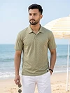 Sage Green Wave Jacquard Textured Polo T-Shirt