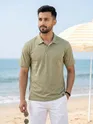 Sage Green Wave Jacquard Textured Polo T-Shirt