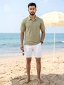 Sage Green Wave Jacquard Textured Polo T-Shirt