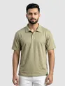 Sage Green Wave Jacquard Textured Polo T-Shirt