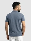 Teal Blue Check Jacquard Textured Polo T-Shirt