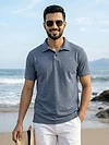 Teal Blue Check Jacquard Textured Polo T-Shirt