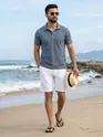 Teal Blue Check Jacquard Textured Polo T-Shirt