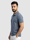 Teal Blue Check Jacquard Textured Polo T-Shirt