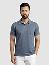 Teal Blue Check Jacquard Textured Polo T-Shirt