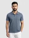 Teal Blue Check Jacquard Textured Polo T-Shirt