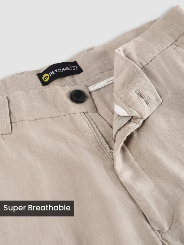 Beige Textured Summer Pants