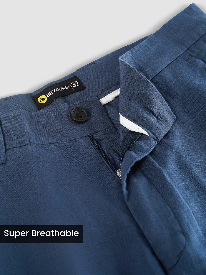 Navy Blue Textured Summer Pants