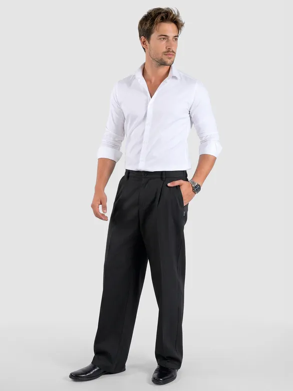 Black Cotton Slub Pleated Trousers
