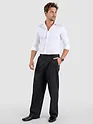 Black Cotton Slub Pleated Trousers
