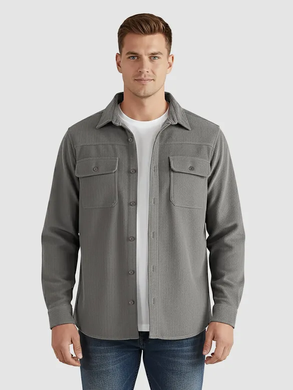 Ash Grey Dual Pocket Corduroy Shirt