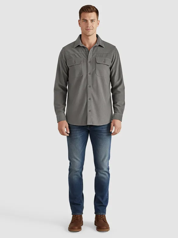 Ash Grey Dual Pocket Corduroy Shirt