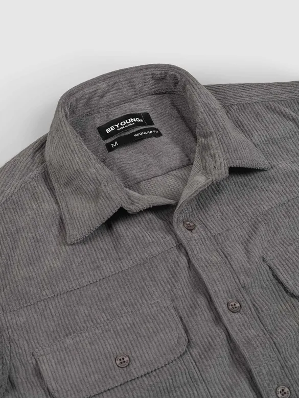 Ash Grey Dual Pocket Corduroy Shirt
