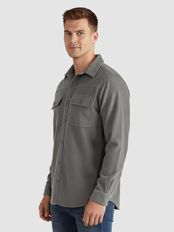 Ash Grey Dual Pocket Corduroy Shirt