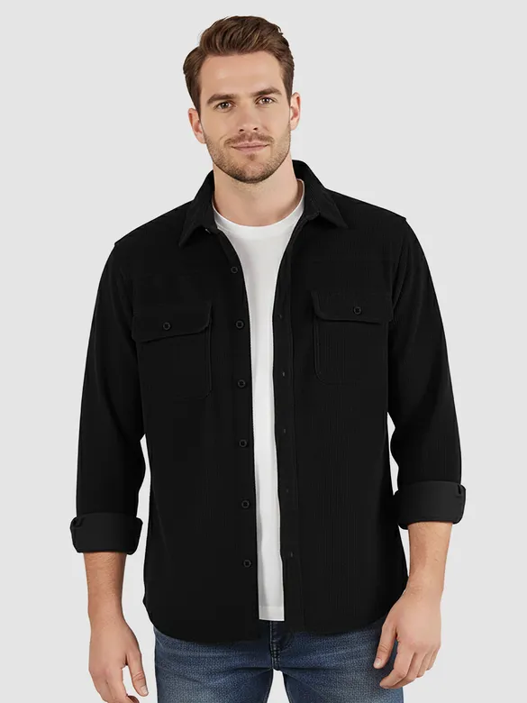 Black Dual Pocket Corduroy Shirt