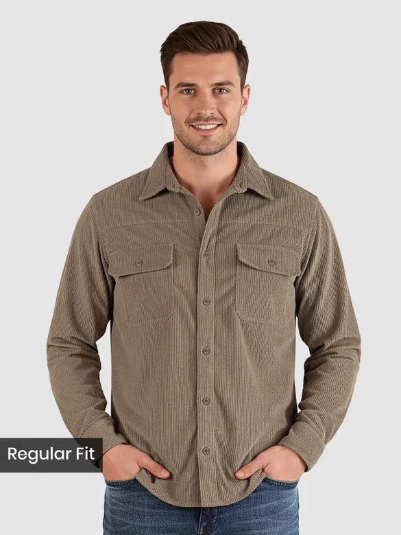 Camel Brown Dual Pocket Corduroy Shirt