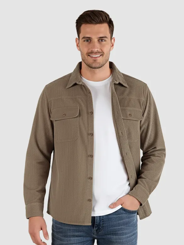 Camel Brown Dual Pocket Corduroy Shirt